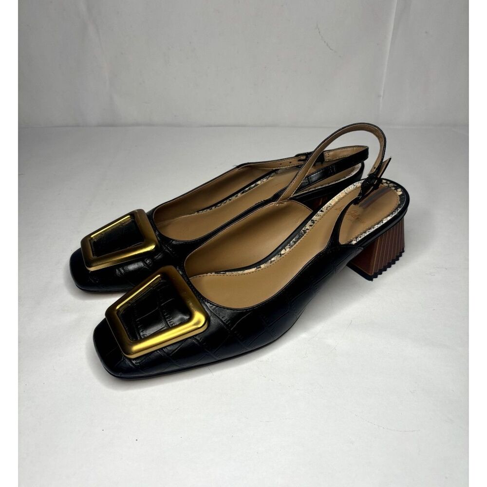 Sam Edelman Tanessa Women's Black Square-Toe Buckle Heel Slingback Pumps - Picture 1 of 7